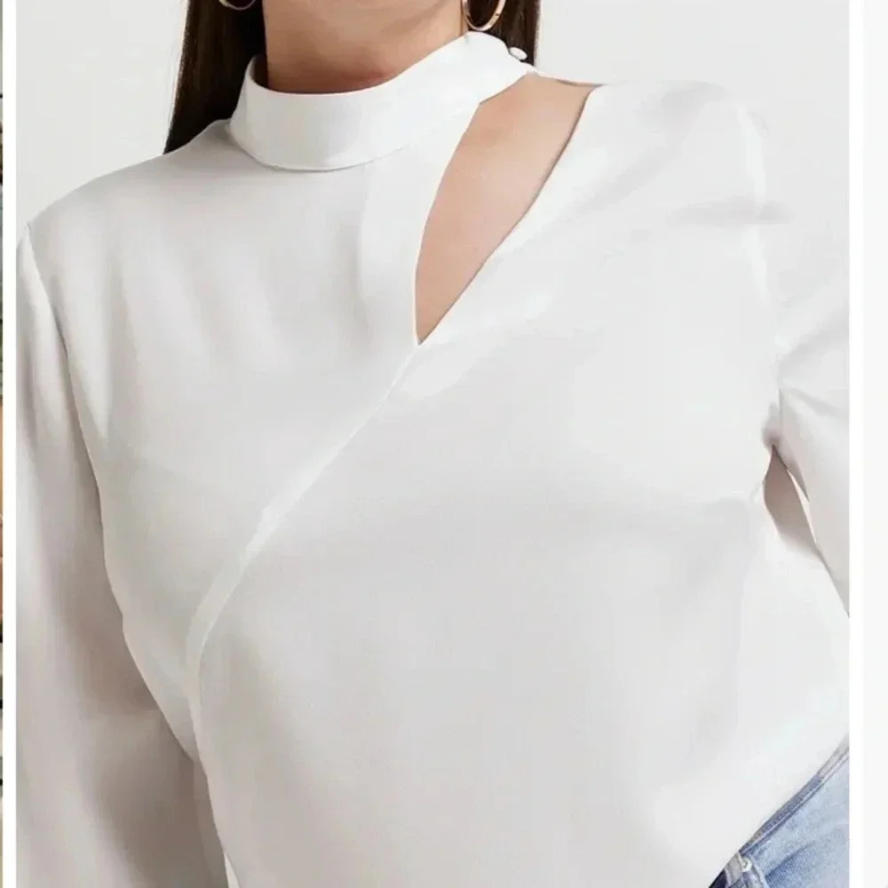 River Island White Long Sleeve Cutout Top Mock Neck Size 14 - Picture 2 of 13